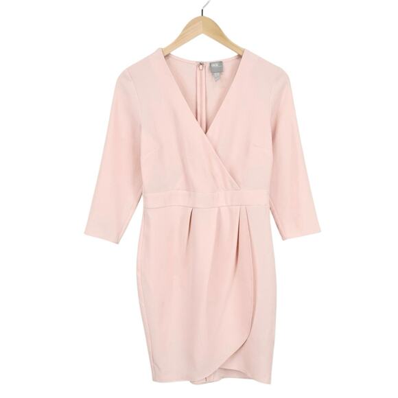 ASOS Design V-Neck Mini Dress With Wrap Skirt In Blush Pink Size 4 - Picture 1 of 8